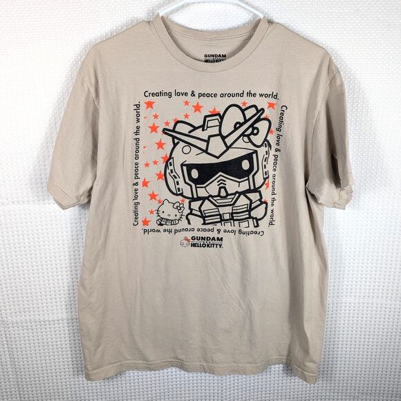 Gundam Hello Kitty T Shirt XL Beige Men’s Anime Graphic Tee 2021 Sanrio Sunrise - Picture 1 of 4